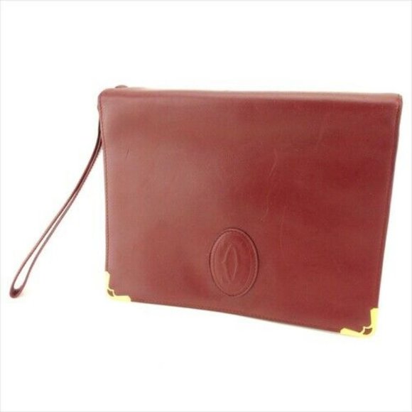 Cartier Clutch bag Mastline Red leather Woman unisex Authentic Used - Picture 1 of 10